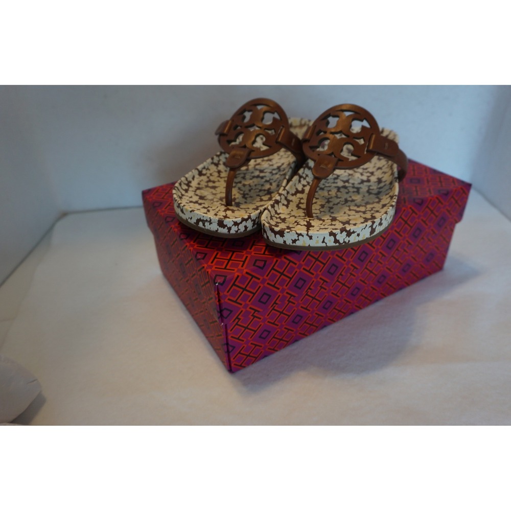 Tory Burch Miller Cloud Sandals Burnt Cuoio Reverie Ditsy Floral 81032 Size 6.5 - Picture 7 of 8